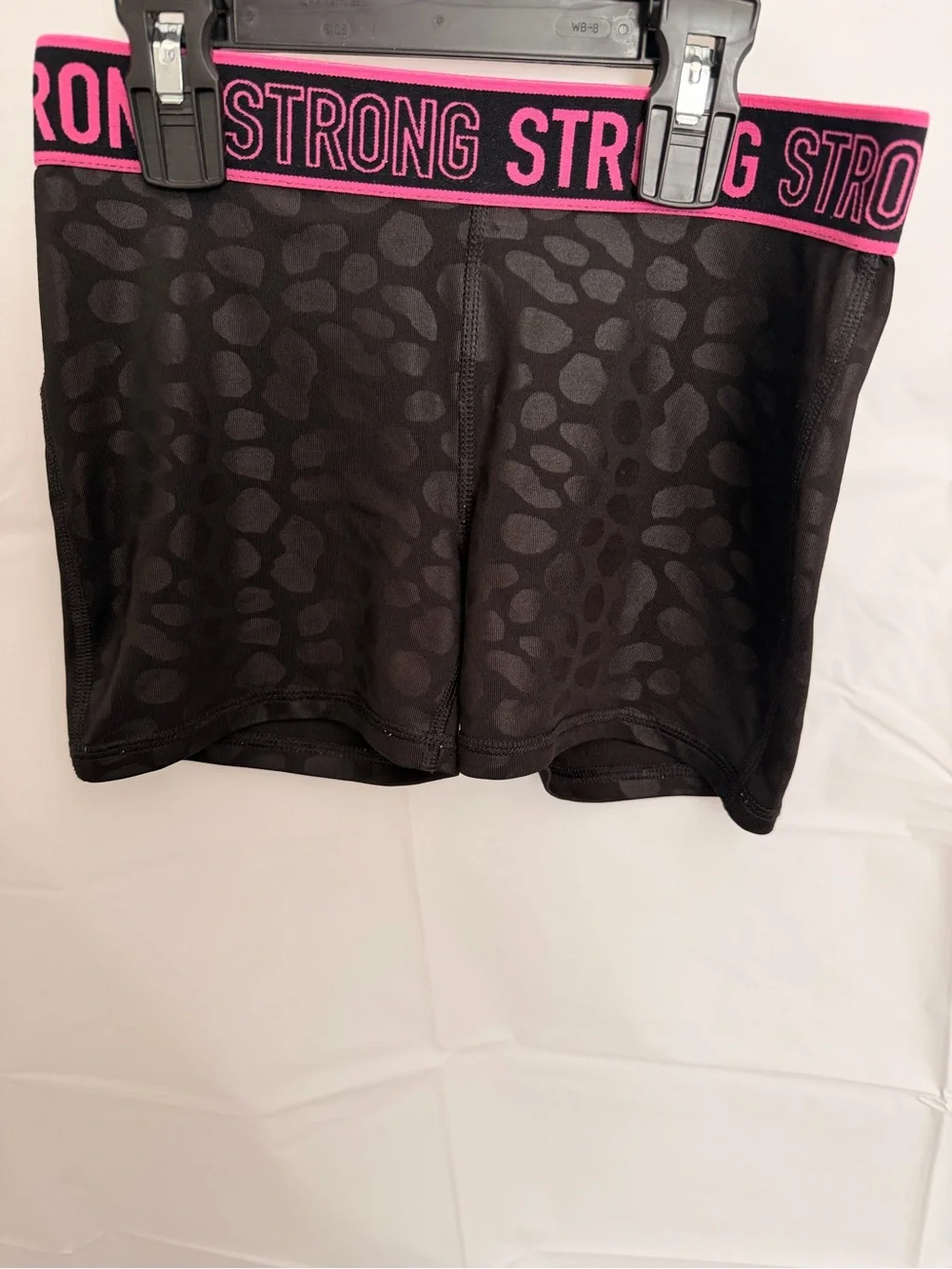 Danskin Now Black Shorts with Pink 'STRONG' Waistband